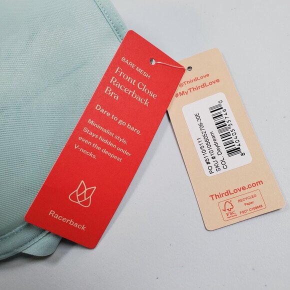 Thirdlove Bare Mesh Front Close Racerback Bra Women 30E NWT Semi Sheer Smooth - Picture 6 of 16